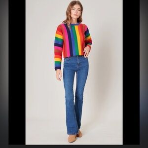 Sugarlips Reading Rainbows Multicolor Stripe Crewneck Sweater Chevron Knit Sz XS